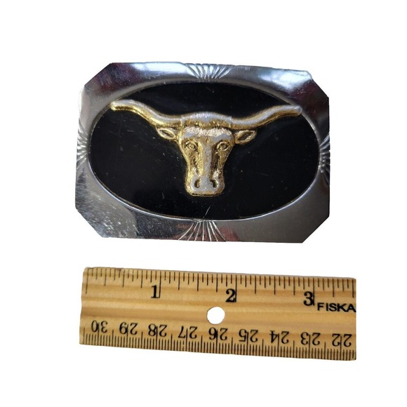 Vintage TEXAS LONGHORN Metal Cowboy Rancher Belt buckle - Picture 2 of 5